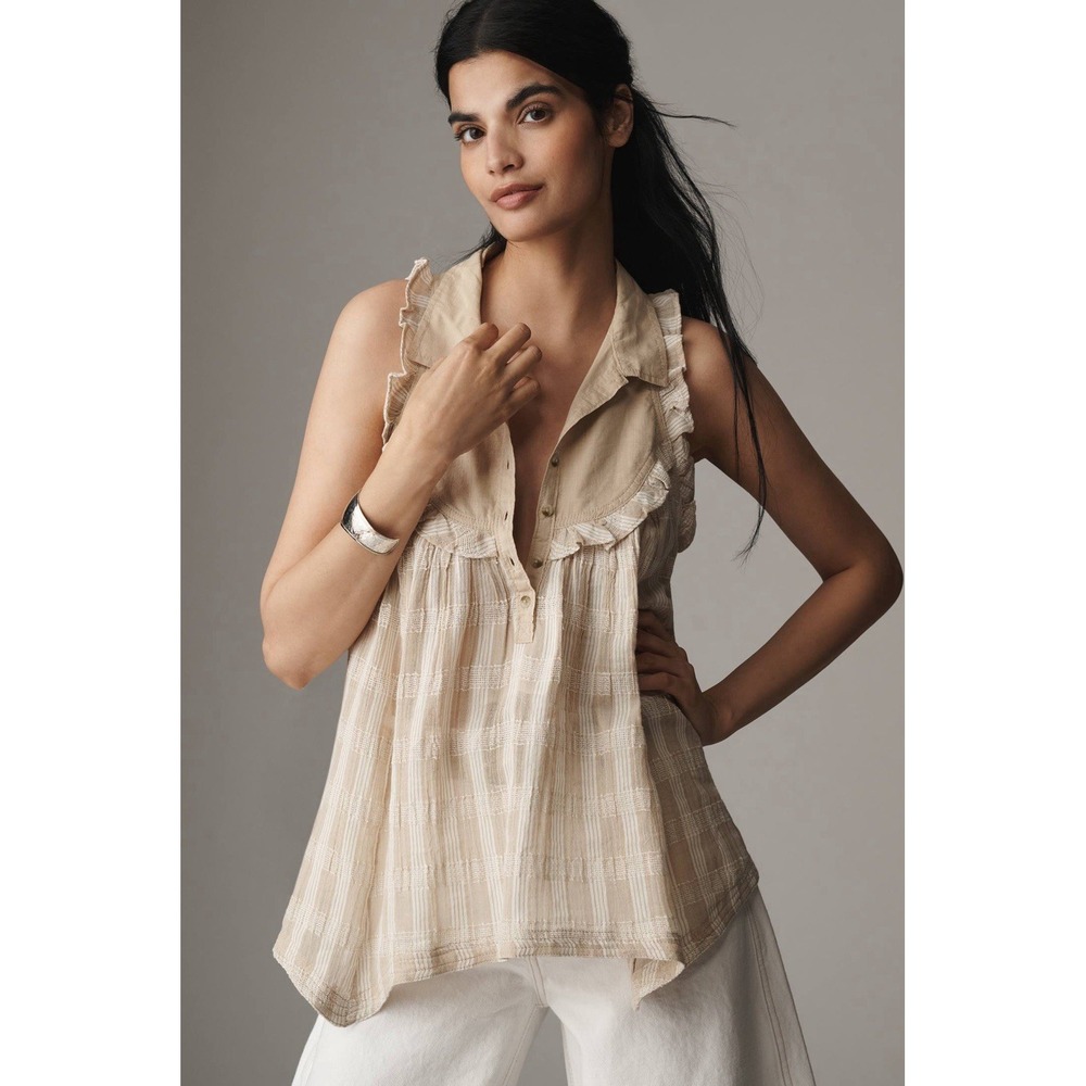 Anthropologie Pilcro Small Sleeveless Seaside Ruffled‎ Collared Swing Blouse